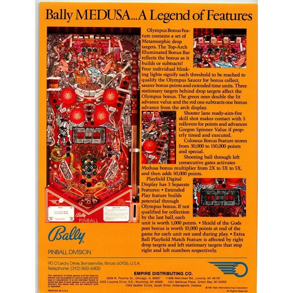 Medusa Pinball Machine Flyer Vintage Retro Promo Art 1981 Original Snakes Tongue - Picture 2 of 3